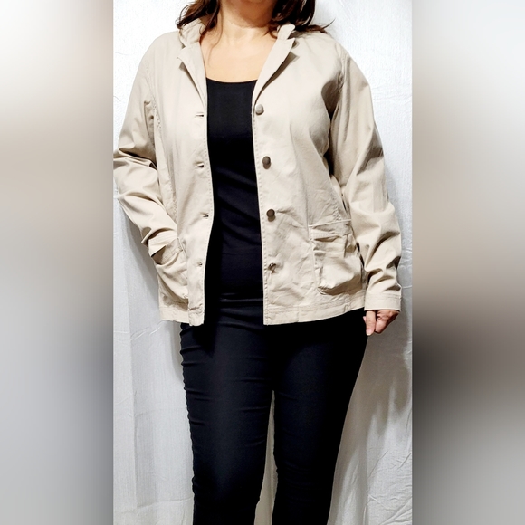 Eileen Fisher Women's Stretch Eco Cotton Canvas Blazer Khaki Tan Oversized Large - Picture 8 of 16